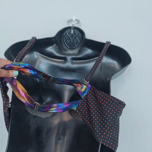 Black Polka Dot Rainbow Holographic Highwaist Bikini 2piece Swimsuit PlusSize 2x - Picture 4 of 5
